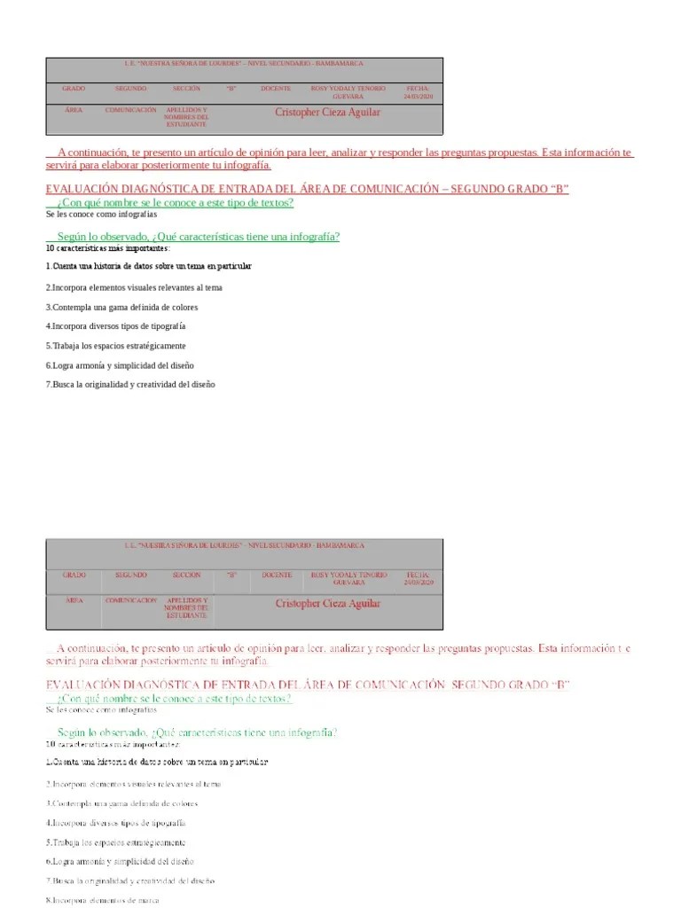 Evaluacion Diagnostica Comunicación | PDF | Infografia