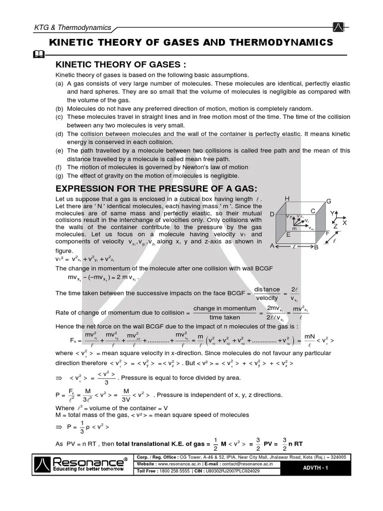 Kinetic Theory Of Gases And Thermodynamics | PDF | Gases | Collision