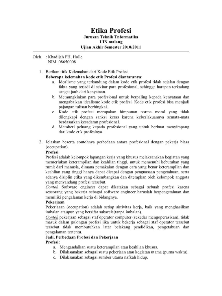 Contoh Soal Etika Profesi Pilihan Ganda Beserta Jawabannya Contoh Soal Terbaru Cute766