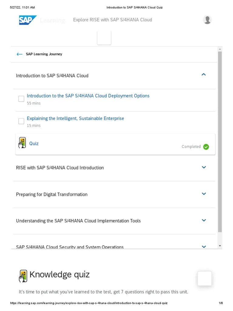 Rise With SAP HANA Cloud Quiz 1 | PDF | Cloud Computing | Software As A Service