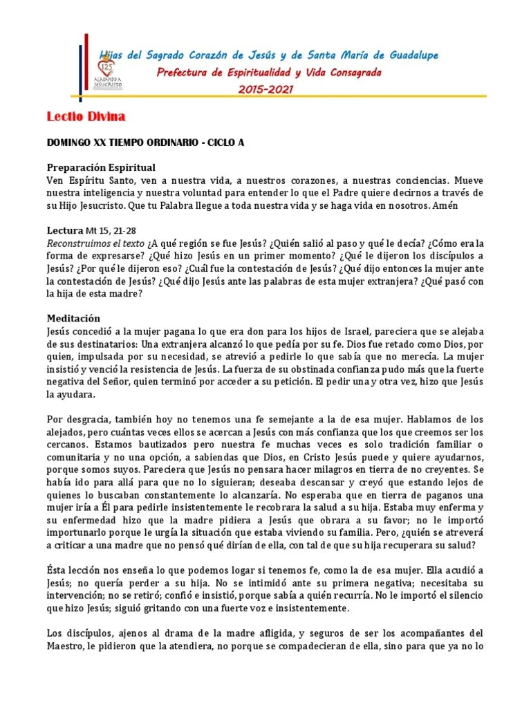 Lectio Divina Domingo XX To | PDF | Jesús | Fe