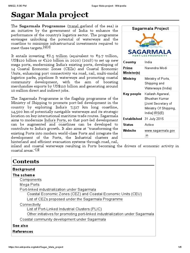 Sagar Mala Project - Wikipedia | PDF | Economy Of India | Transport