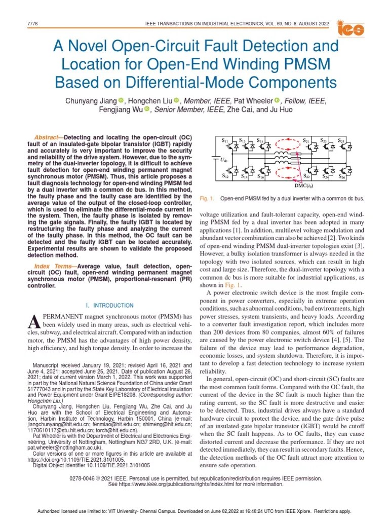A Novel Open-Circuit Fault Detection And Location For Open-End Winding ...