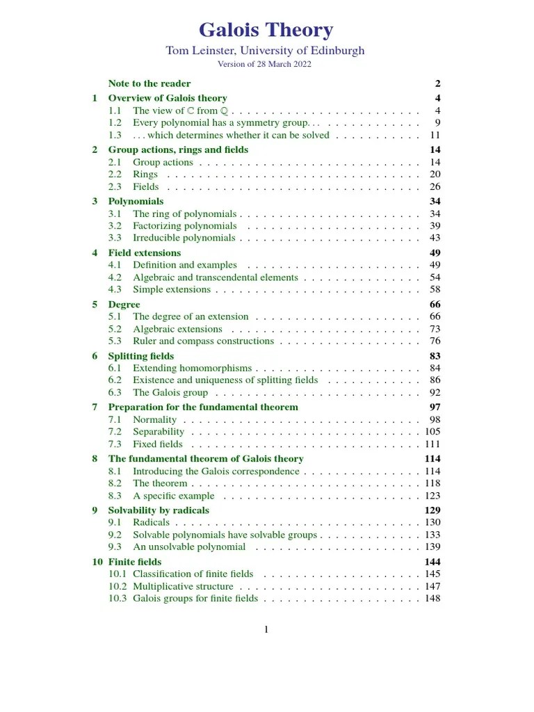 Galois Theory Tom Leinster, University Of Edinburgh Version Of 28 March 2022 | PDF | Group ...