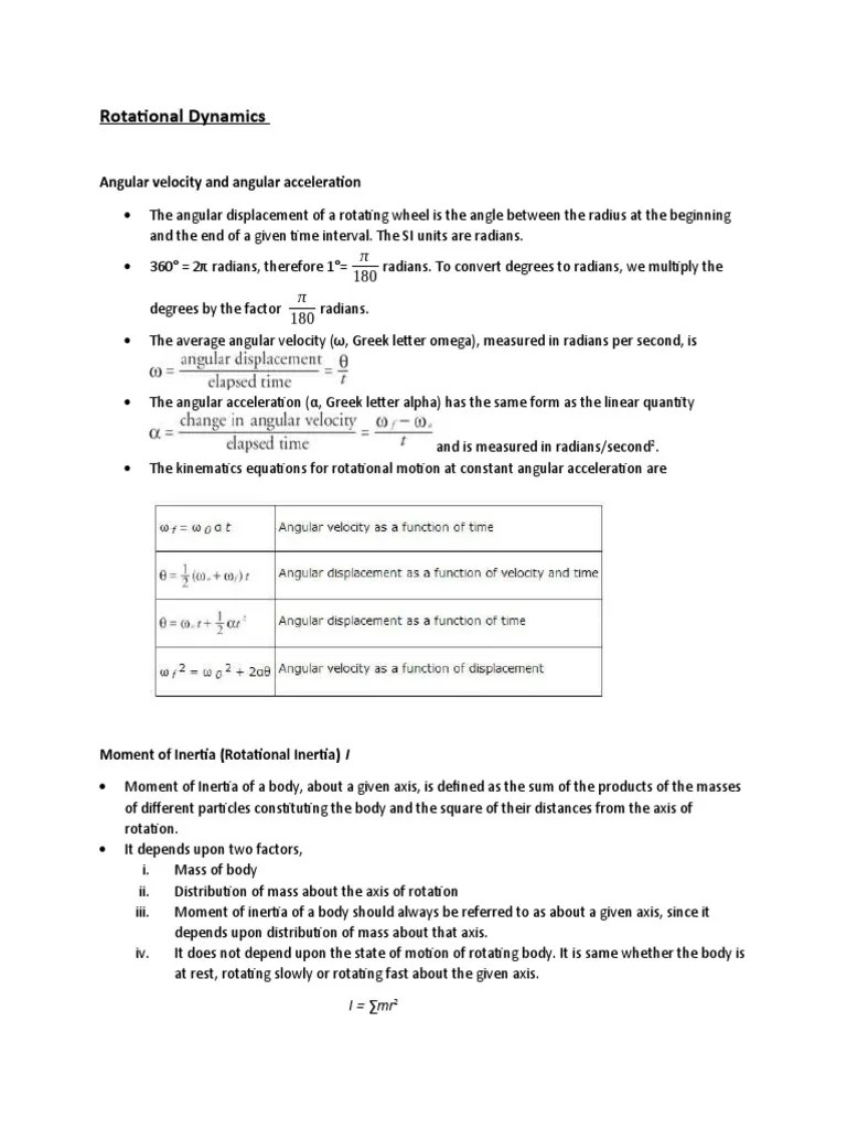 Rotational Dynamics: Angular Velocity And Angular Acceleration | PDF ...