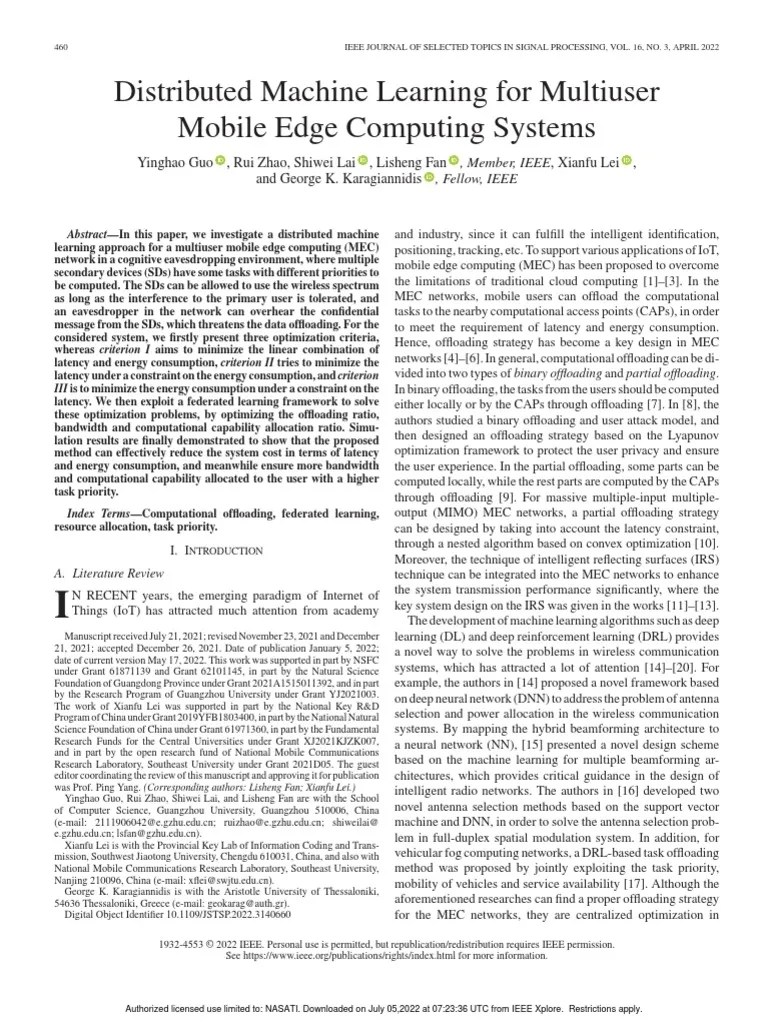 Distributed Machine Learning For Multiuser Mobile Edge Computing ...