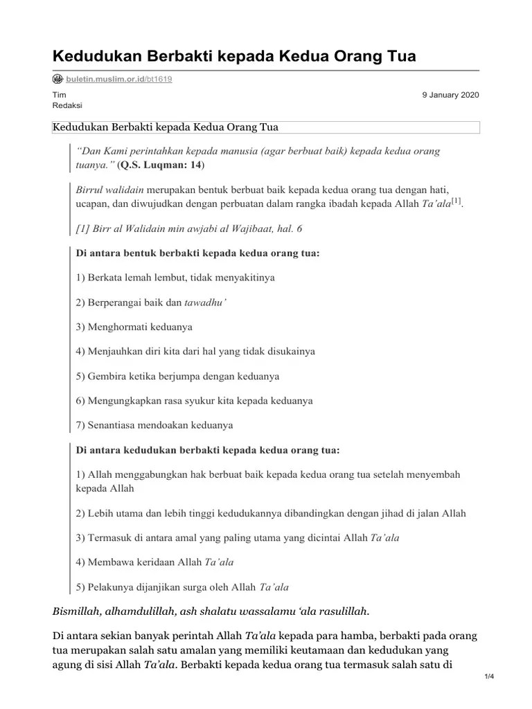 Buletin - Muslim.or - Id-Kedudukan Berbakti Kepada Kedua Orang Tua | PDF