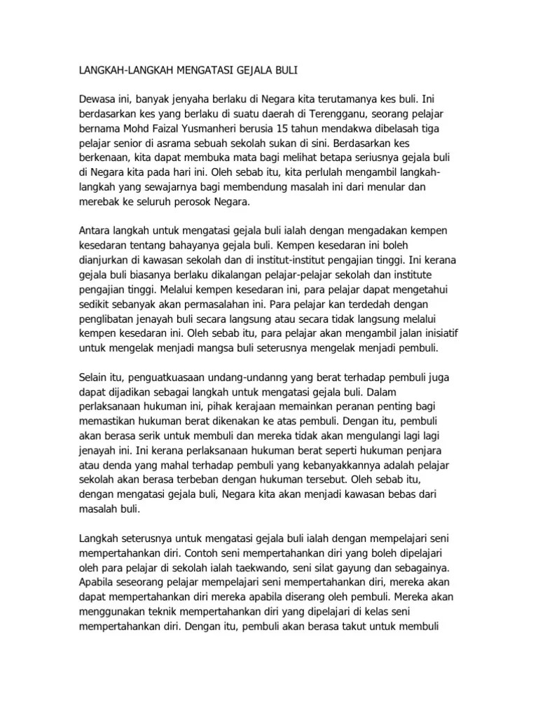 'buli' ialah perbuatan yang boleh mendatangkan trauma kepada manusia. Kesan Kes Buli Di Sekolah Karangan Wallpaper