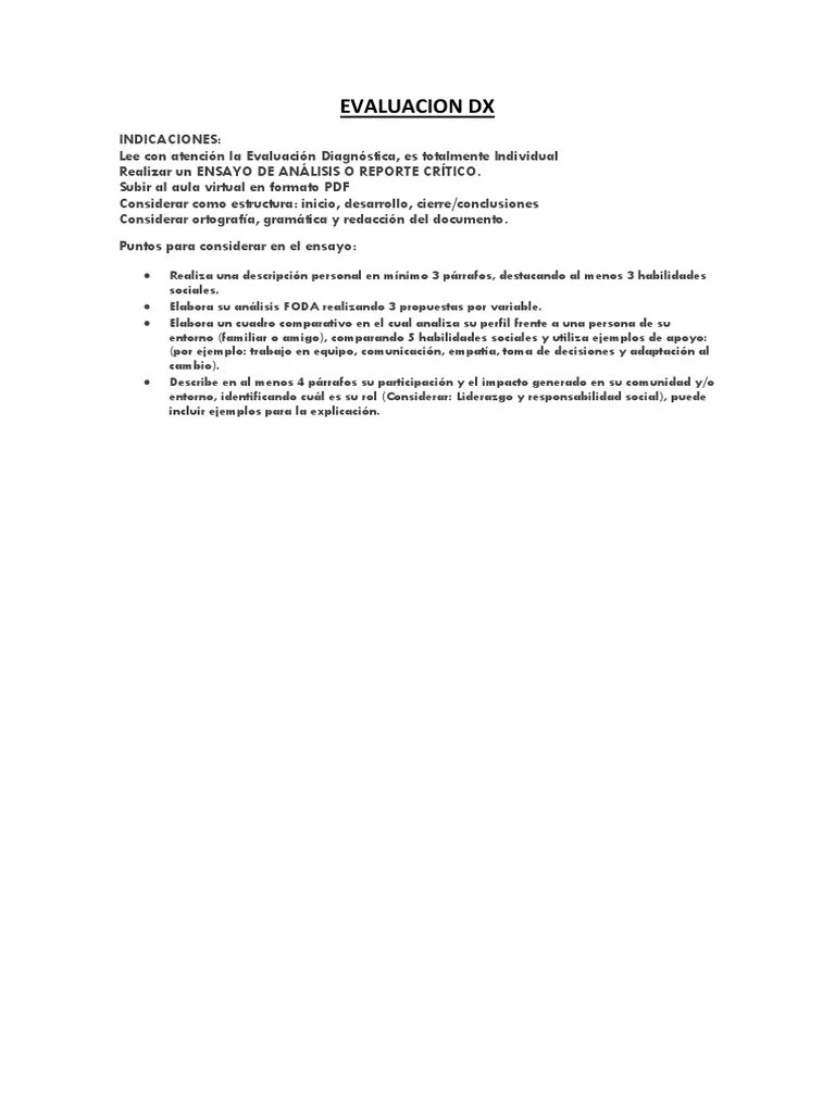 Evaluacion Diagnostica Desarrollo Personal | PDF