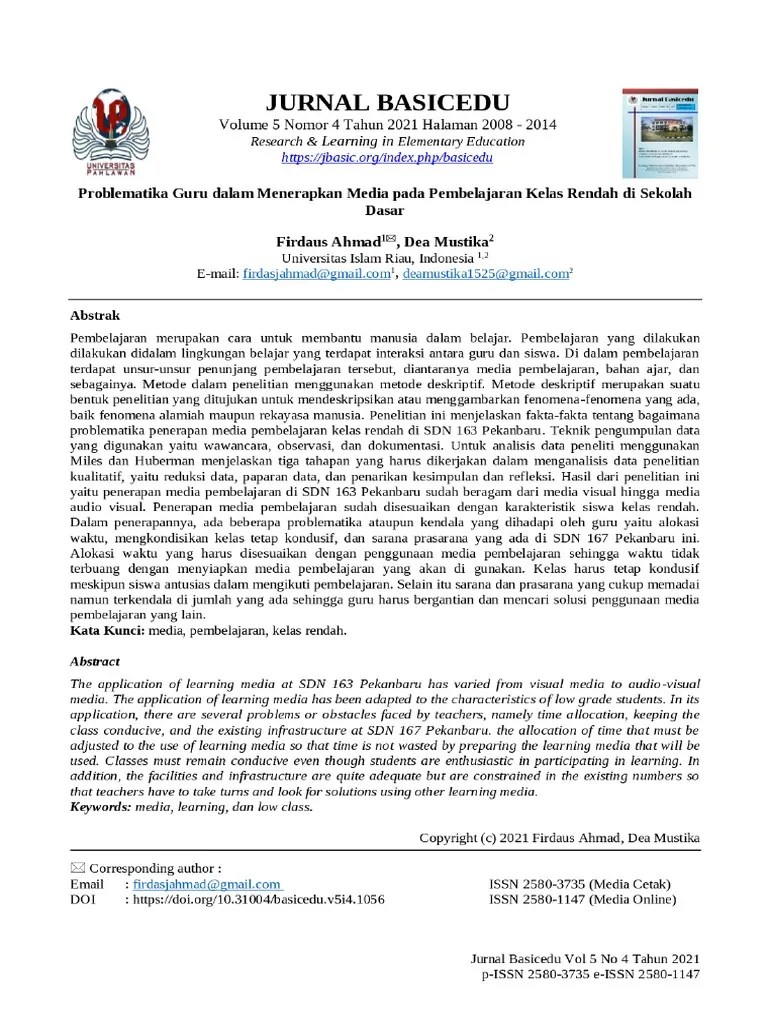 Problematika Guru Dalam Menerapkan Media Pada Pembelajaran Kelas Rendah ...