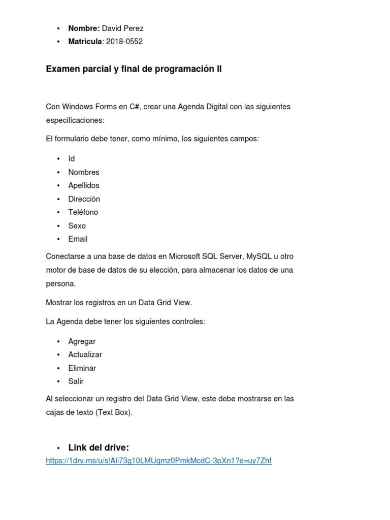 Examen Parcial Y Final De Programación II | PDF | Informática | Bases ...