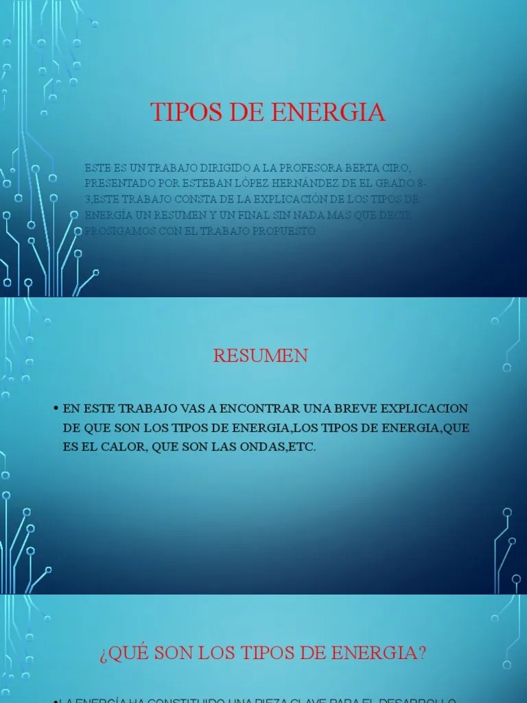Tipos De Energia | PDF | Calor | Electricidad
