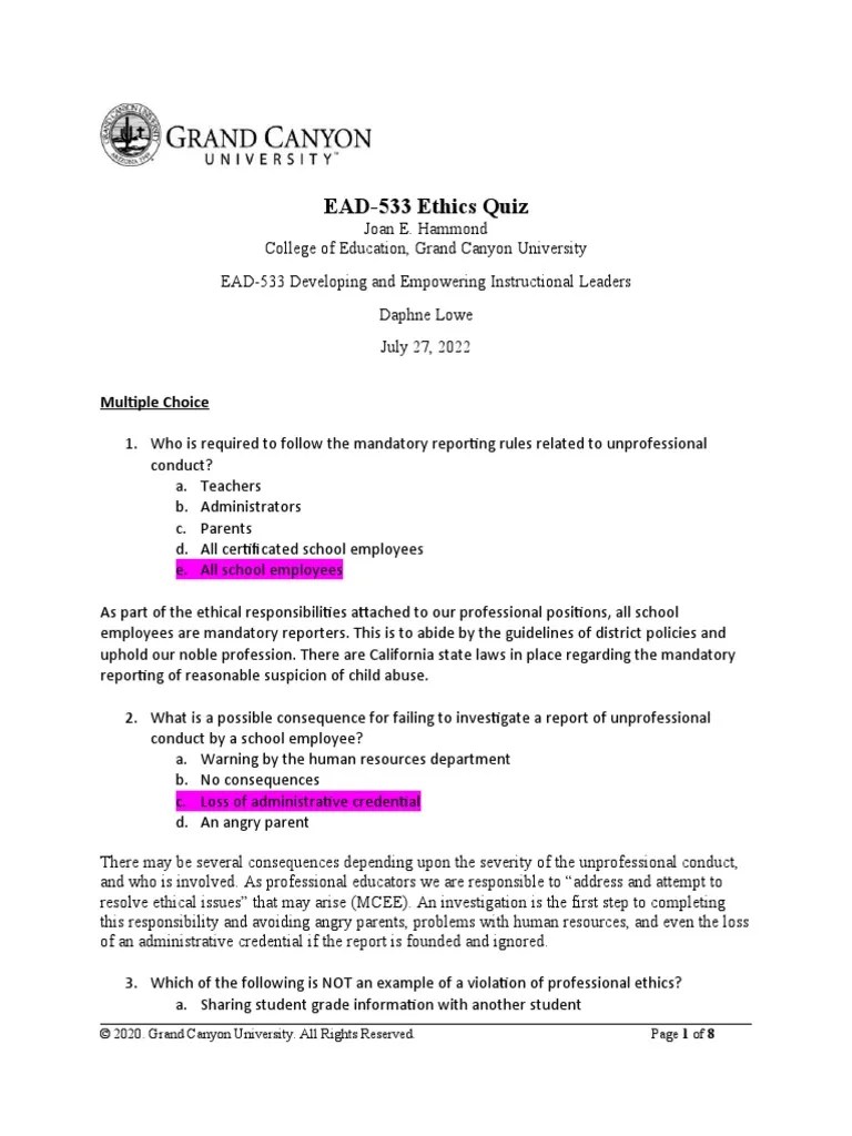 533-Ethics Quiz | PDF | Teachers | Professional Ethics