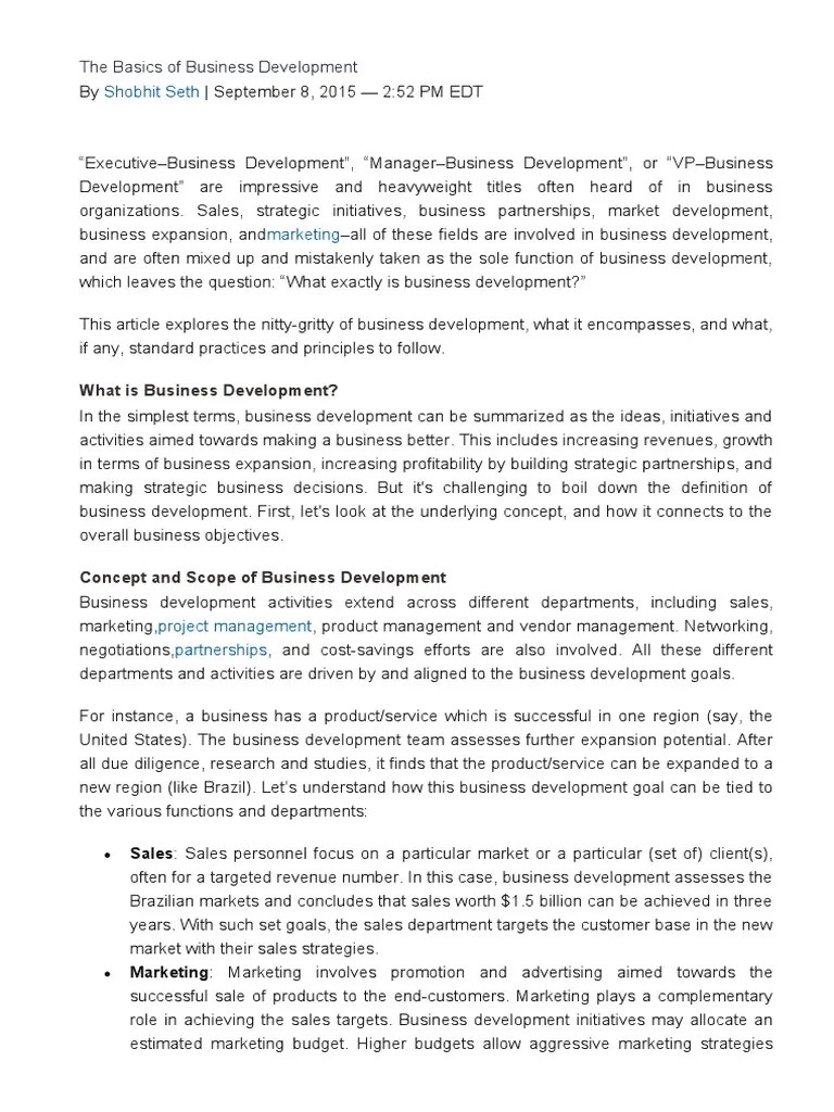 The Basics Of Business Development | PDF | Sales | Marketing