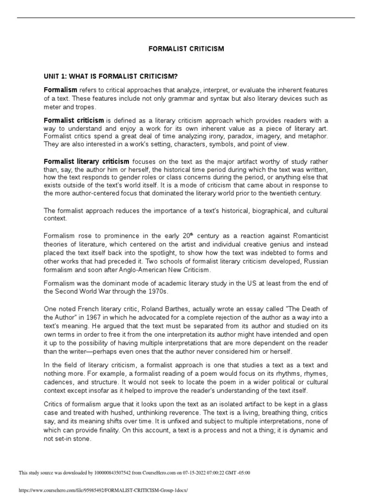 Formalist Criticism | PDF | Writing
