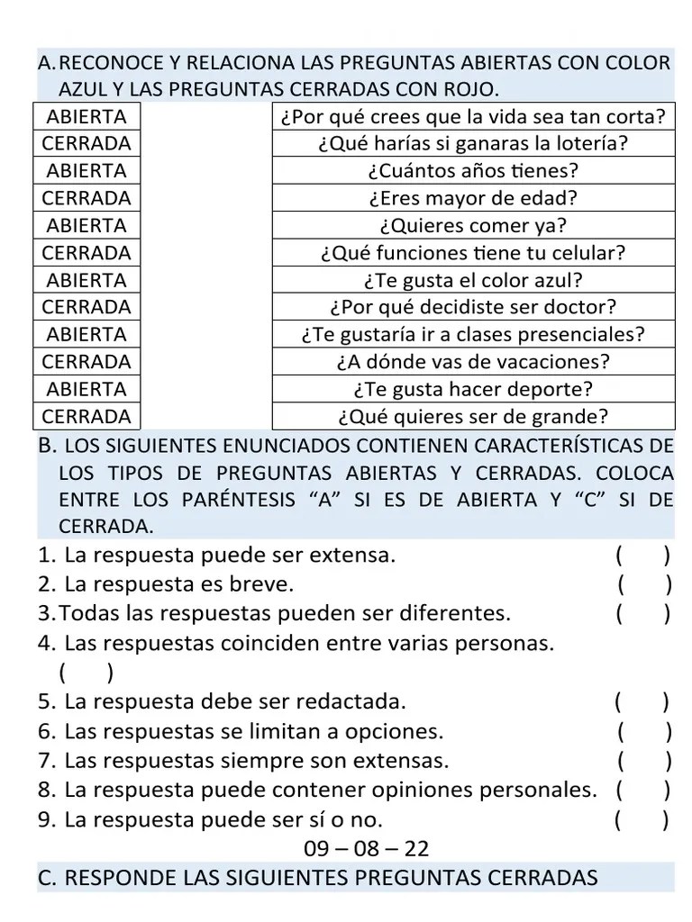 Preguntas Abiertas Y Cerradas | PDF
