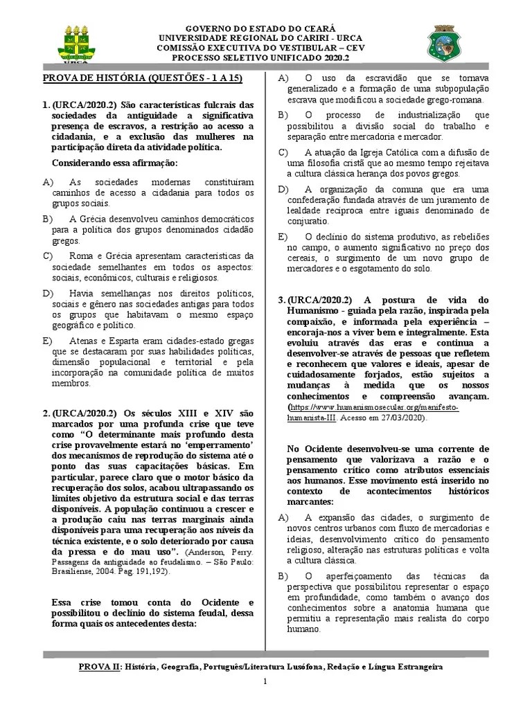 Prova II His Geo Port Esp 20202 | PDF | Cólera | Brasil