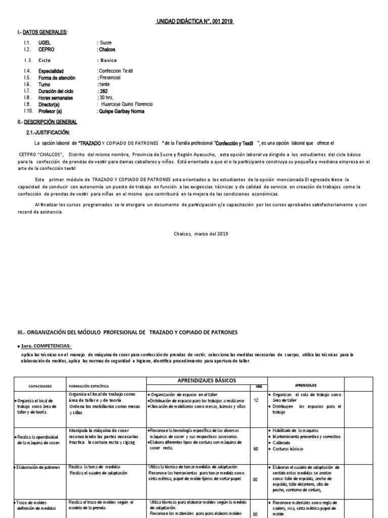 UNIDAD DIDACTICA Confeccion Textil 1 | PDF | Máquina De Coser | Evaluación