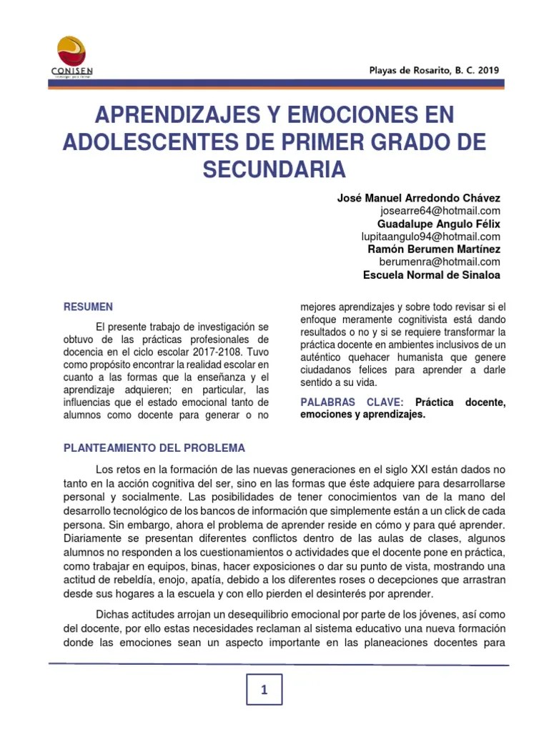 Emociones | PDF | Método De Enseñanza | Aprendizaje