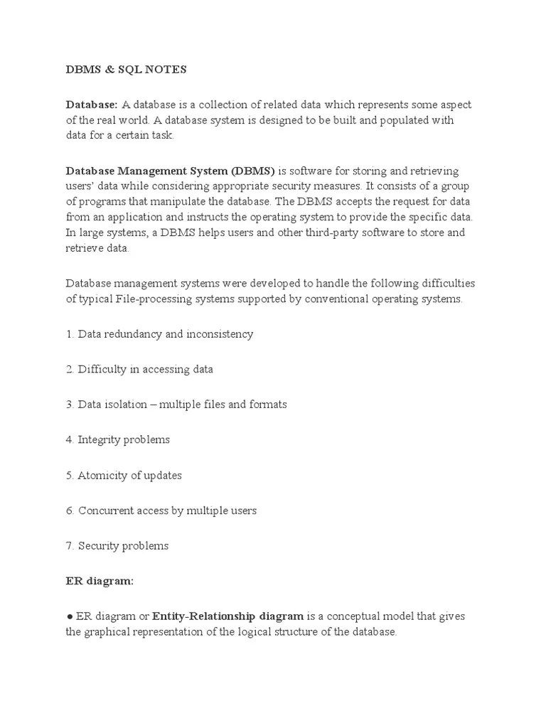 DBMS & SQL Notes | PDF | Database Transaction | Relational Database