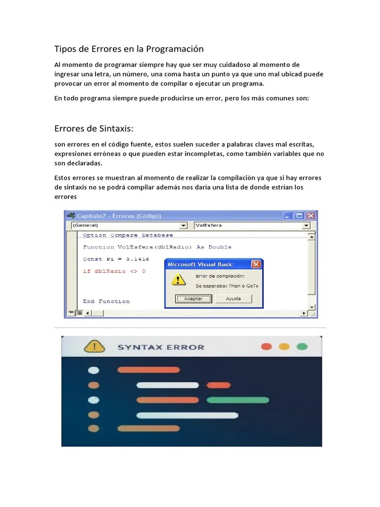 Tipos De Errores En La Programación | PDF | Error De Programación ...