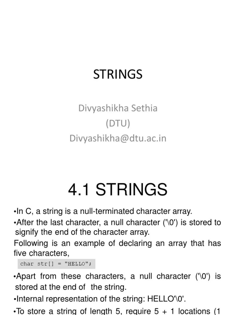 Strings: Divyashikha Sethia (DTU) Divyashikha@dtu - Ac.in | PDF ...