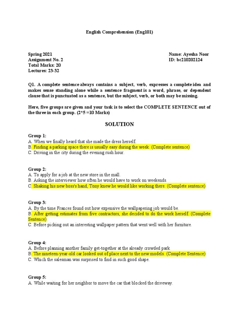 ENG101 Assignment 2 | PDF | Science | Sentence (Linguistics)