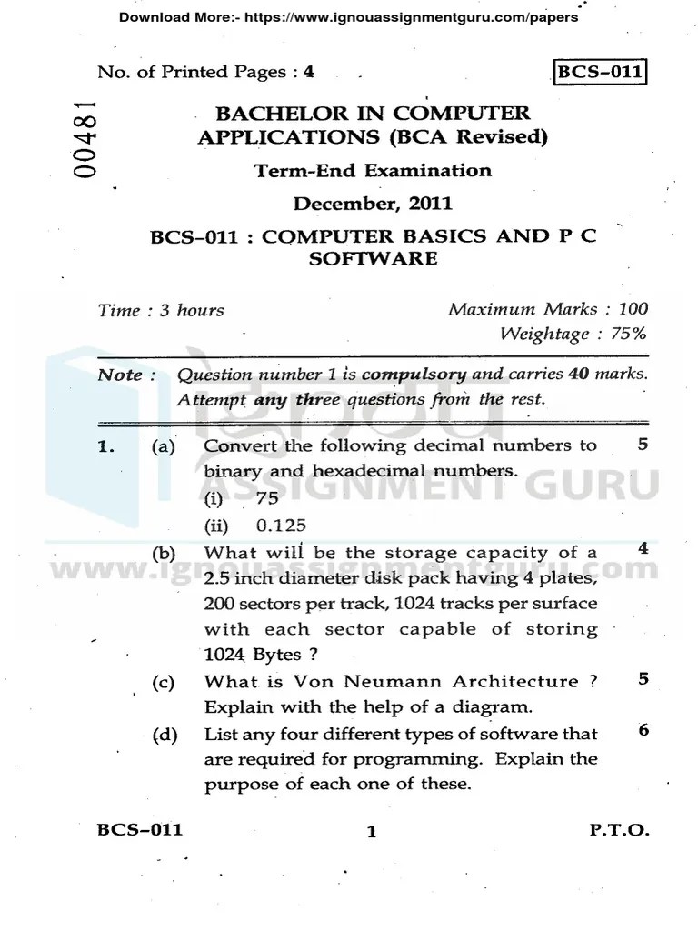 BCS 011 Previous Year Question Papers By Ignouassignmentguru | PDF ...
