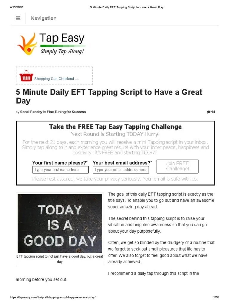 5 Minute Daily EFT Tapping Script To Have A Great Day | PDF | Emotional ...