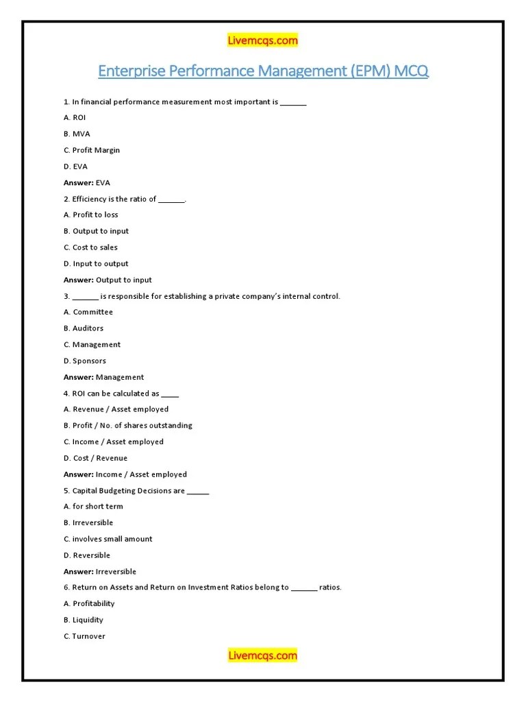 Enterprise Performance Management (EPM) MCQ With Answers PDF | PDF ...