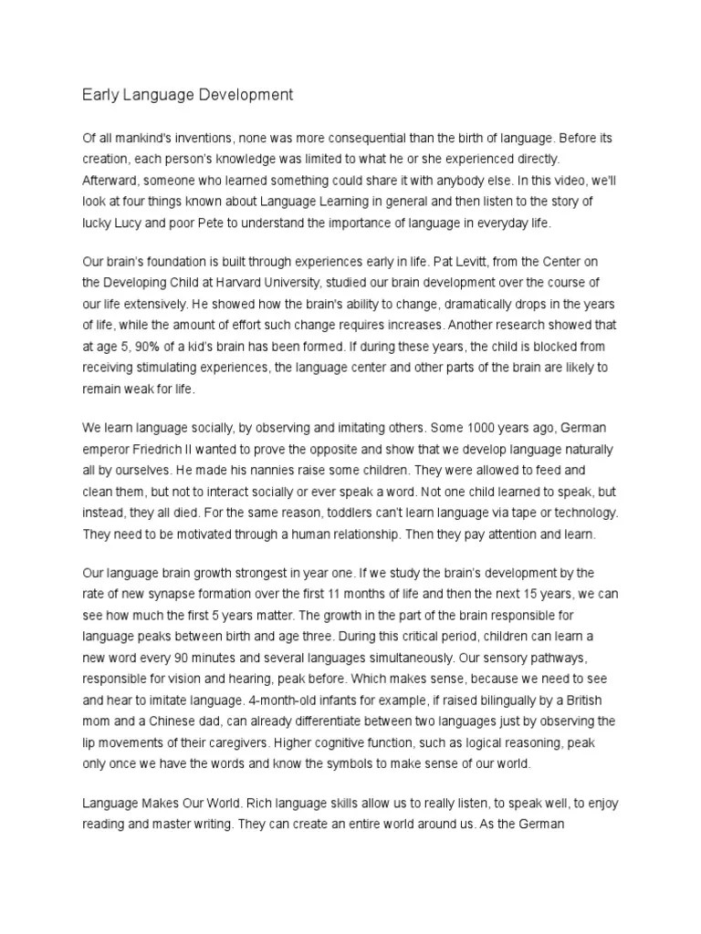 Early Language Development | PDF | Language Development | Language ...