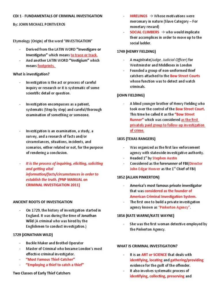 CDI 1 Fundamentals Of Criminal Investigation. | PDF | Private ...