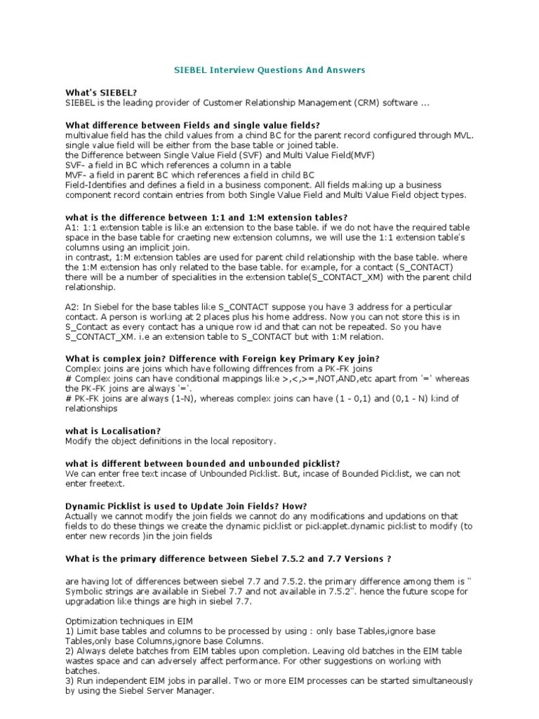 SIEBEL Interview Questions And Answers | PDF | Software Engineering | Areas Of Computer Science
