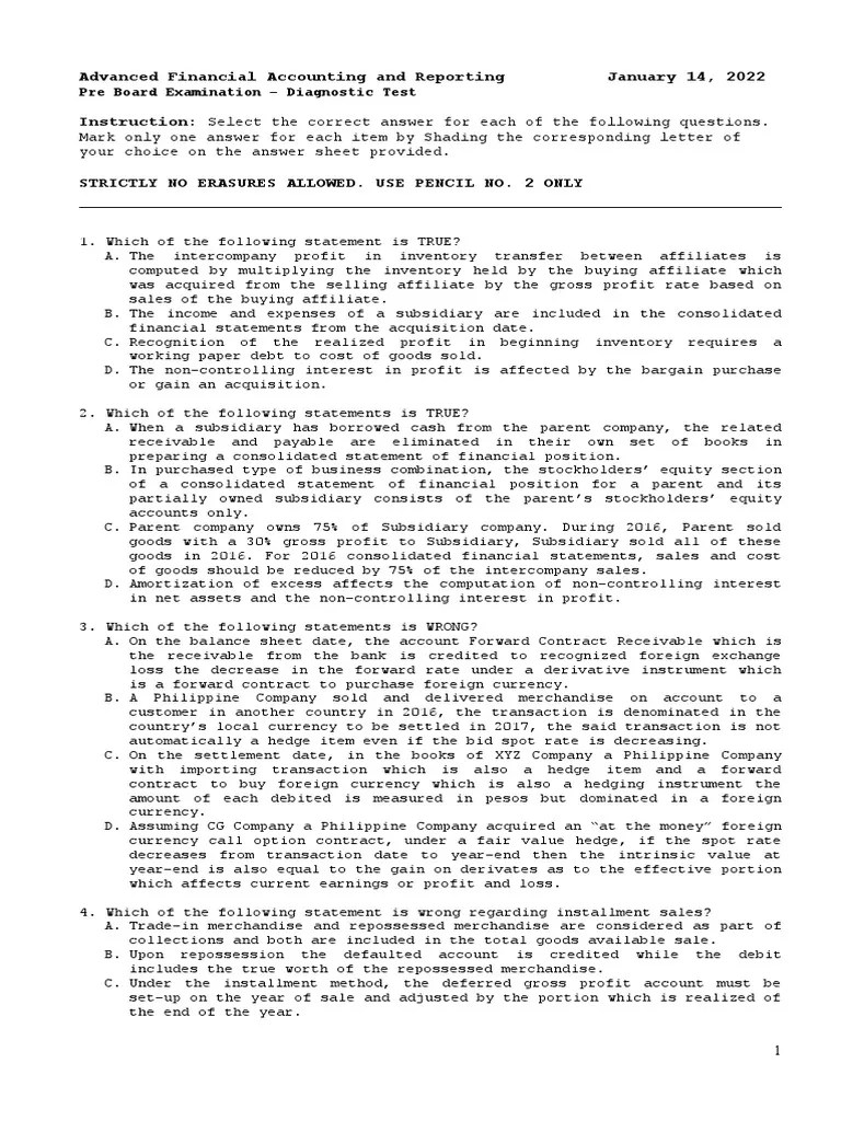 Advanced Financial Accounting And Reporting | PDF | Goodwill ...