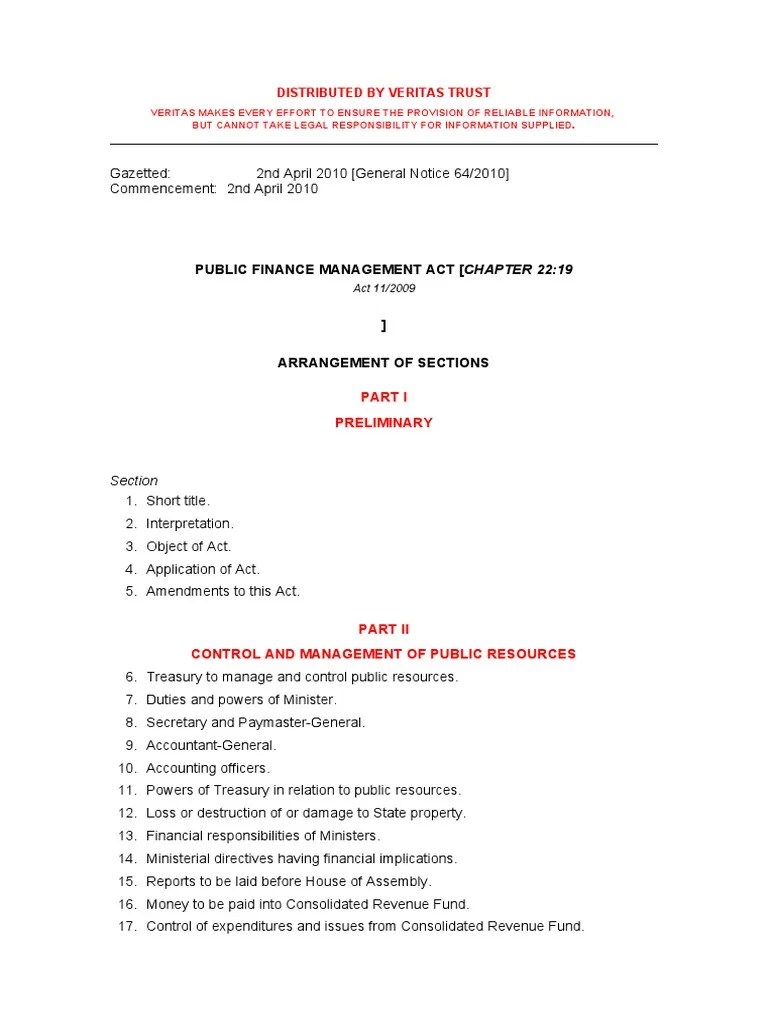 Public Finance Management Act (Chapter 22-19) | PDF | Loans | Public ...