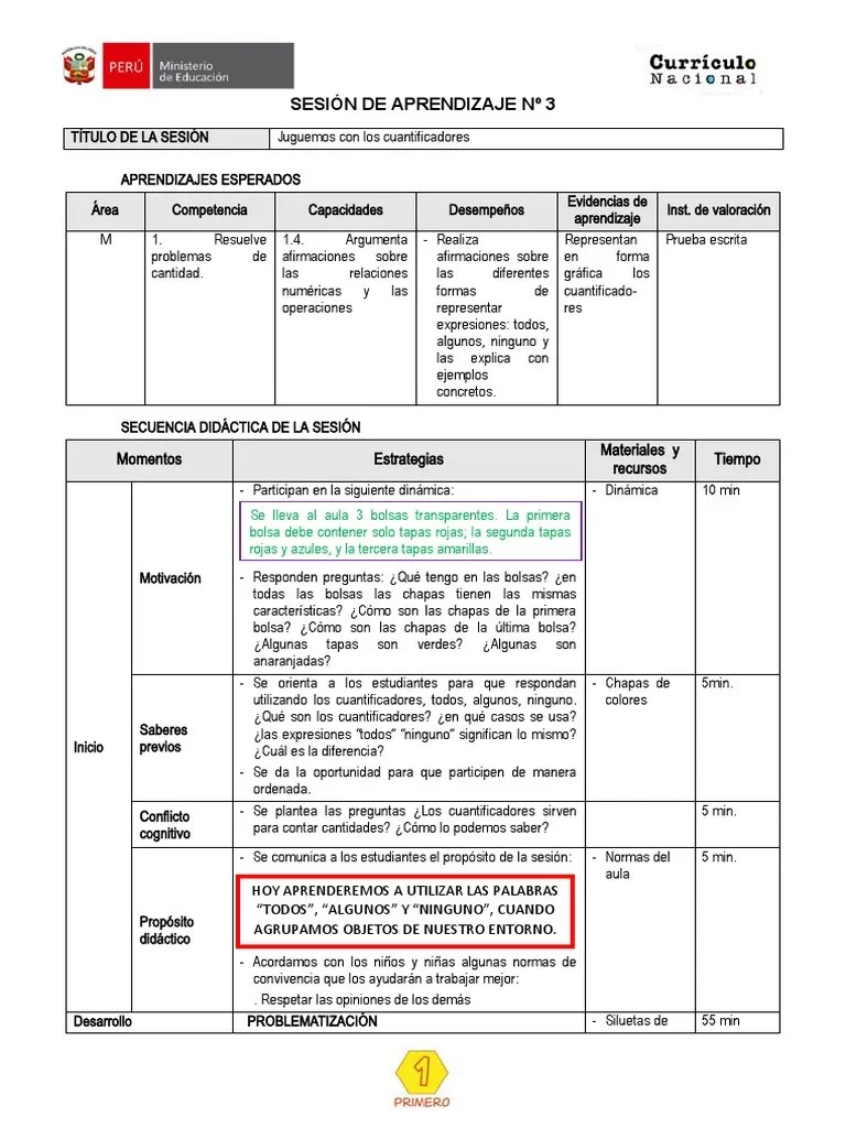 Sesion De Aprendizaje N°3 | PDF | Aprendizaje | Cognición
