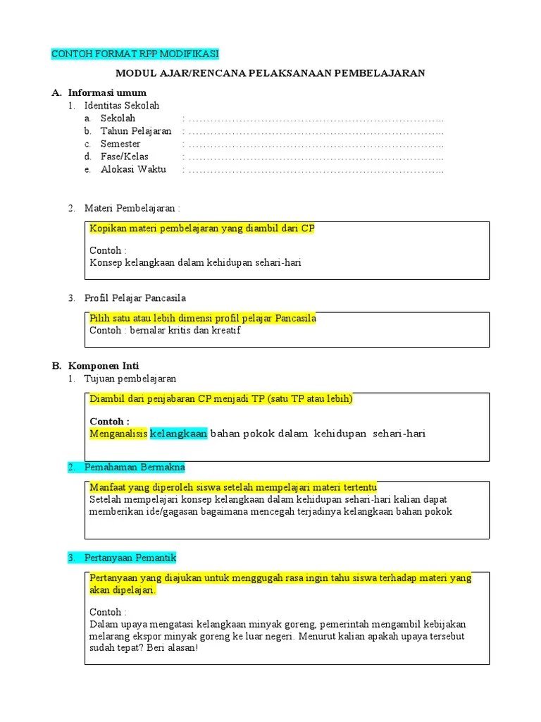 Contoh Format RPP Kurikulum Merdeka | PDF