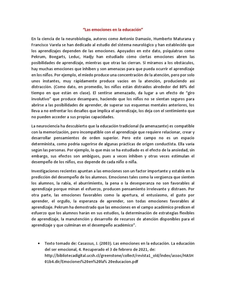 Las Emociones En La Educación | PDF | Las Emociones | Aprendizaje