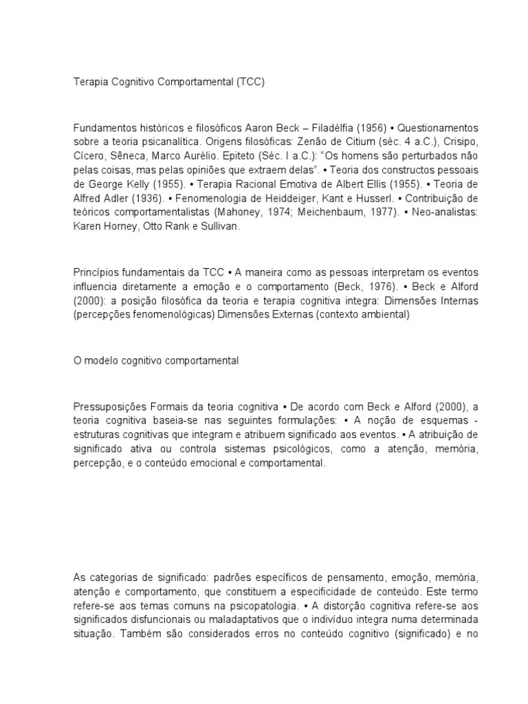 Terapia Cognitivo Comportamental | PDF | Terapia Cognitiva Comportamental | Pensamento