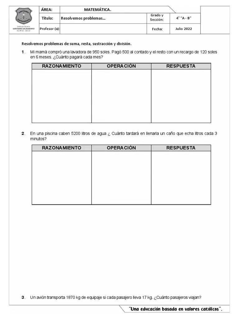 Resuelven Problemas 4to Grado | PDF