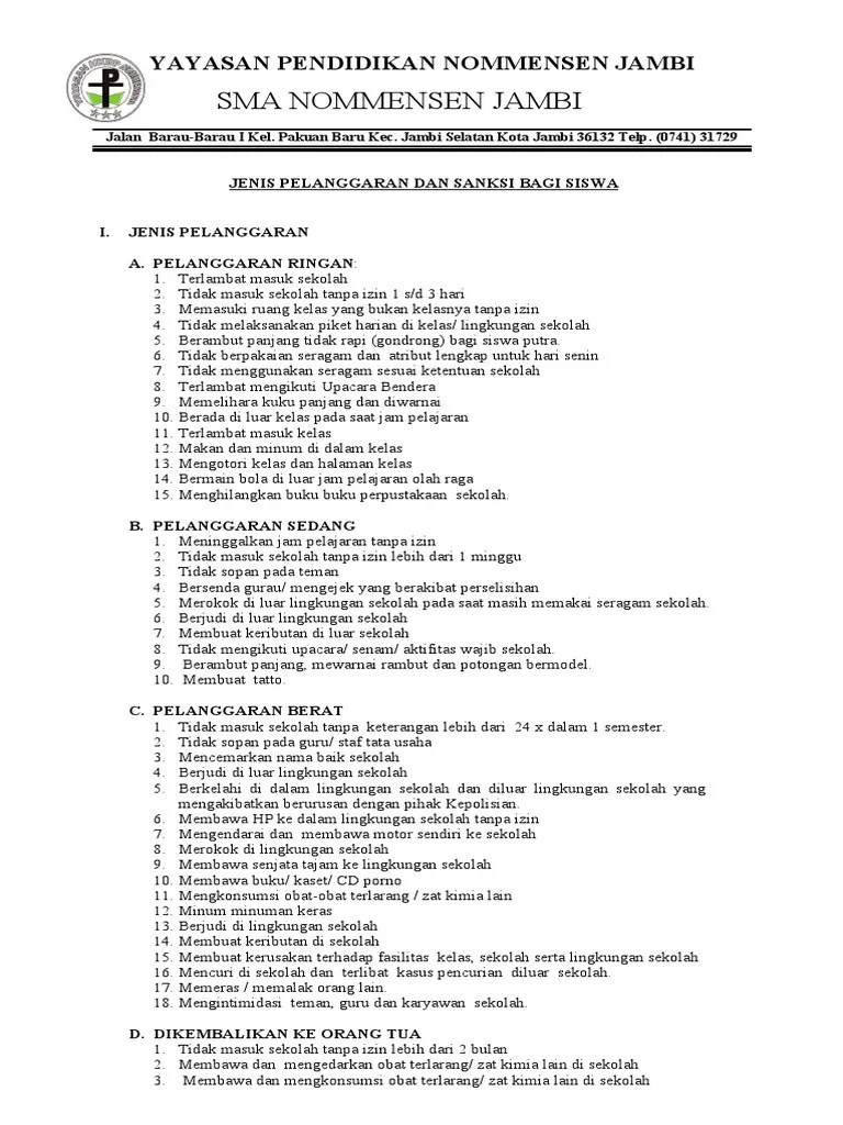 Jenis Pelanggaran Dan Sanksi Bagi Siswa | PDF | Karier & Perkembangan | Kesehatan Holistik