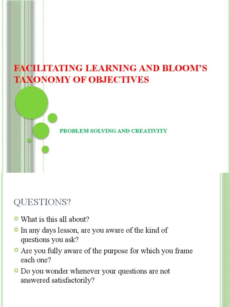 FACILITATING LEARNING And BLOOM'S TAXONOMY Of OBJECTIVES | PDF
