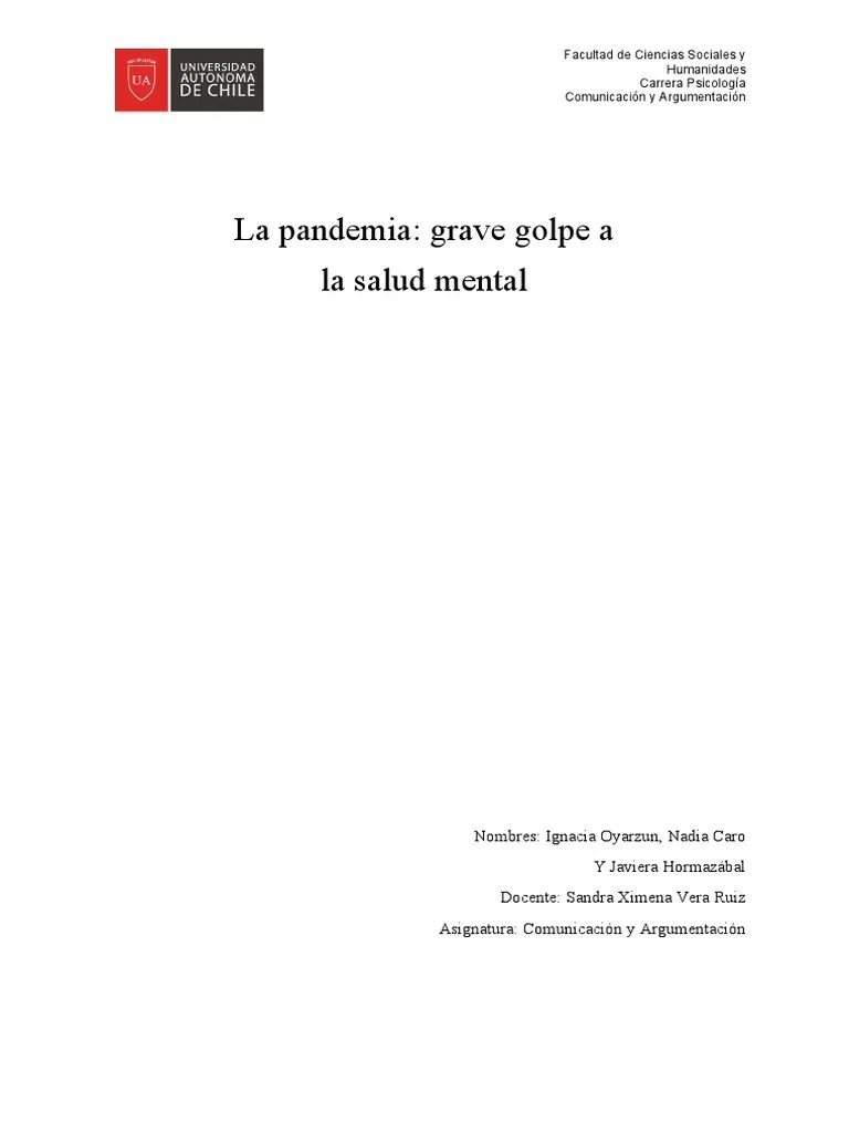 La Pandemia Y La Salud Mental | PDF | Salud Mental | Trastorno Mental