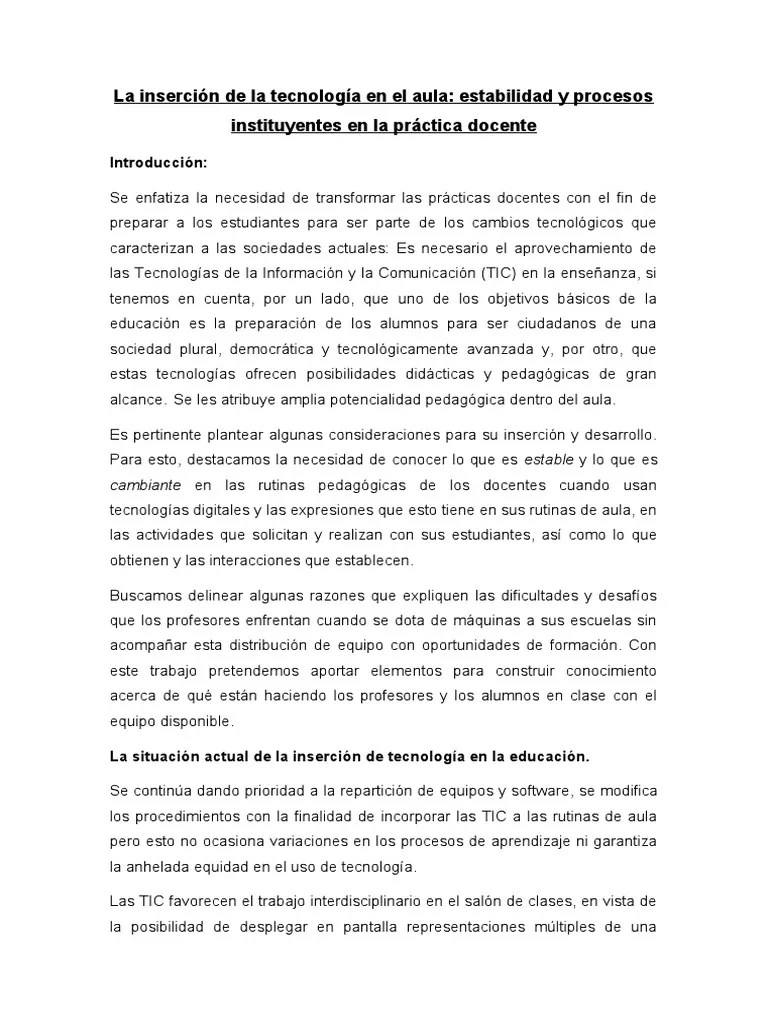 La Insercion De Las Tic En El Aula | PDF | Método De Enseñanza | Salón De Clases