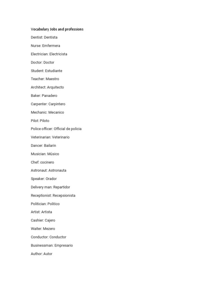 Vocabulary Jobs And Professions | PDF
