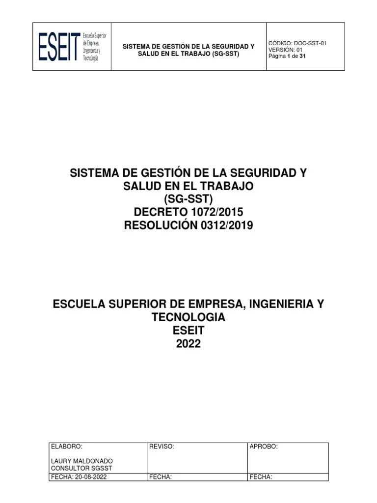 Manual Del Sistema De Gestión De La Seguridad Y Salud En El Trabajo (SG-SST) | PDF | La ...