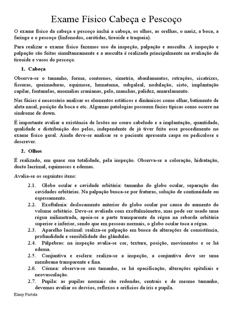 Exame Físico Cabeça E Pescoço | PDF | Sistema Visual | Olho