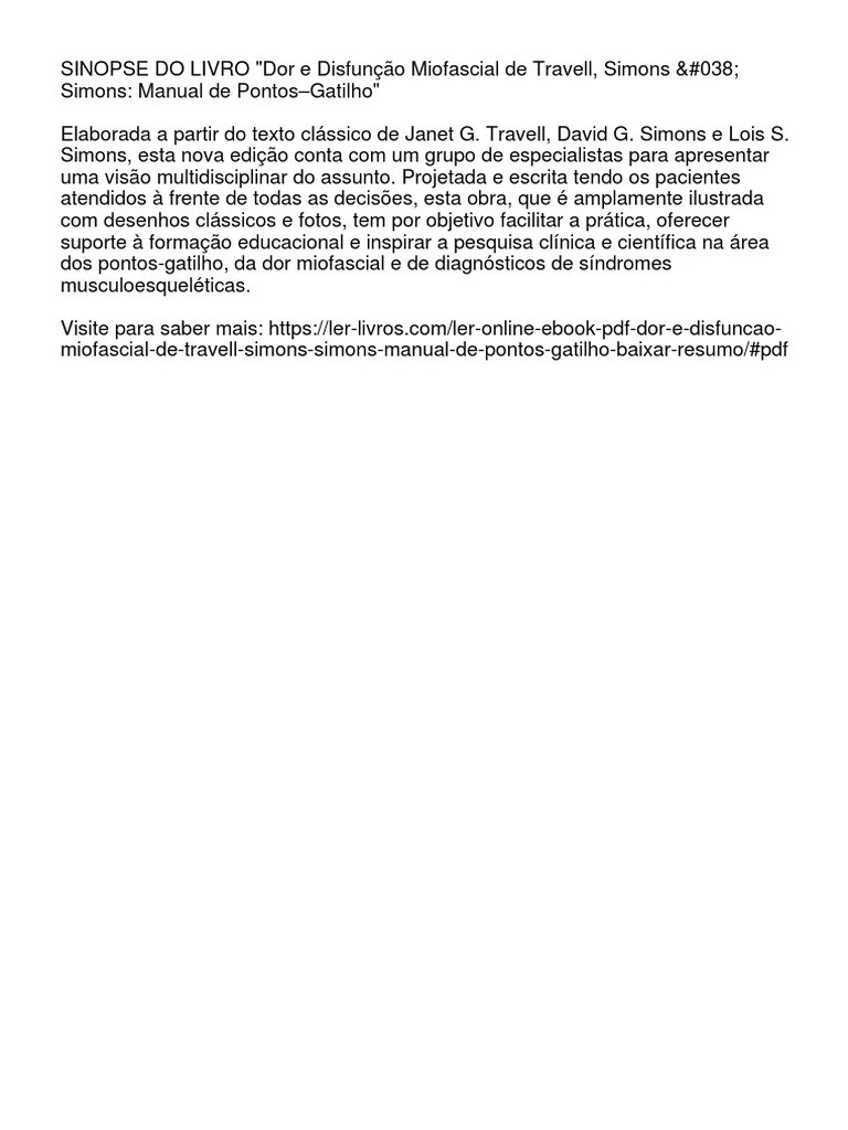 Dor E Disfunção Miofascial De Travell, Simons & Simons - Manual De ...