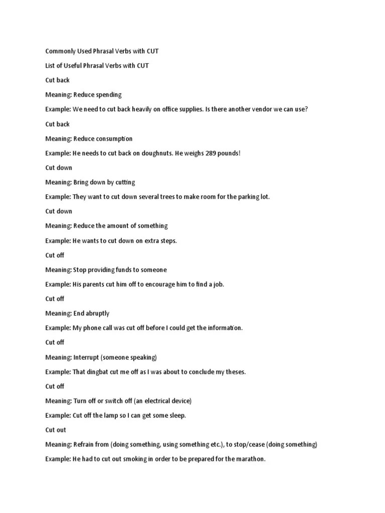 Commonly Used Phrasal Verbs With CUT | PDF