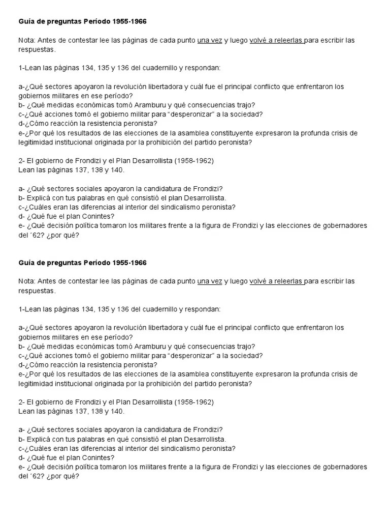 Guía De Preguntas Período 1955-1966 | PDF